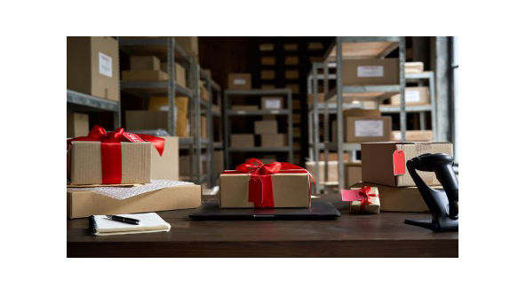 Packages tied with red ribbons