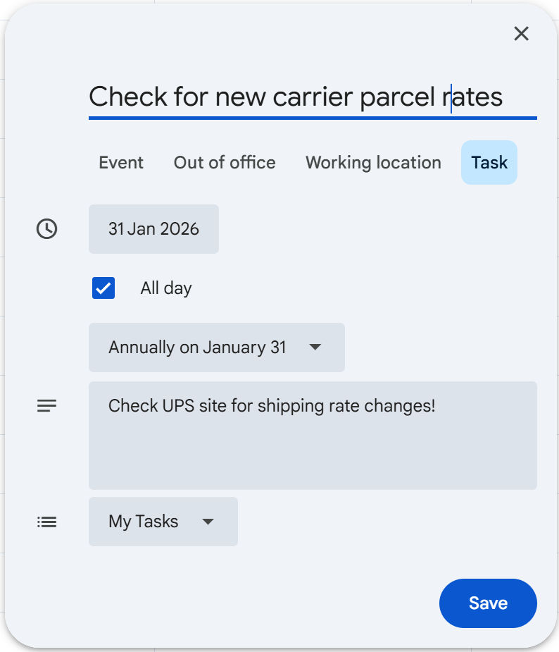 How to reduce shipping costs calendar event