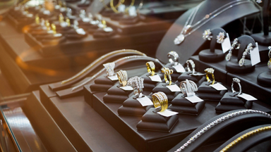 Rings in a display case